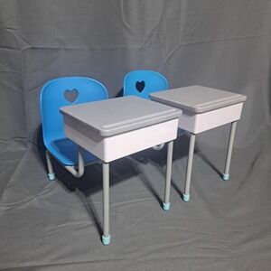 My Life As Student Desk with Attached Blue Chair - Set of 2 for 18" Dolls